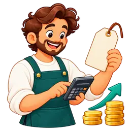 Seller menghitung harga dan margin dengan kalkulator.